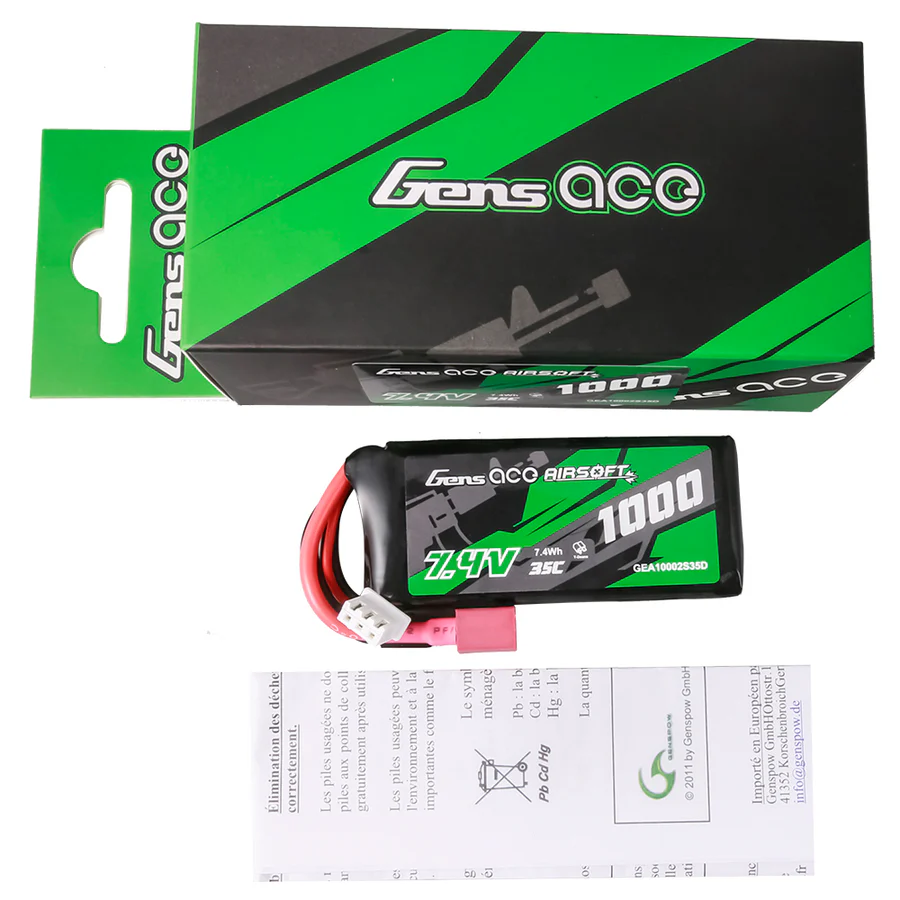 Gens Ace 35C 1000mAh 2S1P 7.4V Peq Type mit T-Stecker