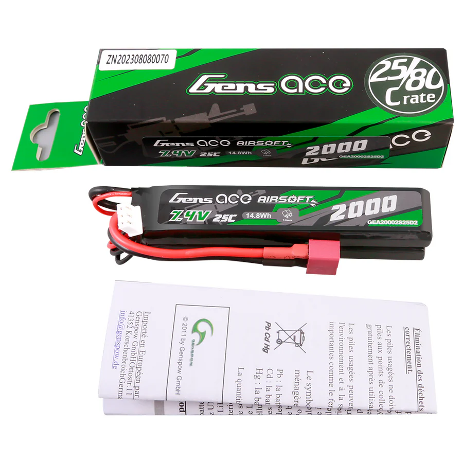 Gens Ace 25C 2000mAh 2S2P 7.4V Double-Sticktype mit T-Stecker