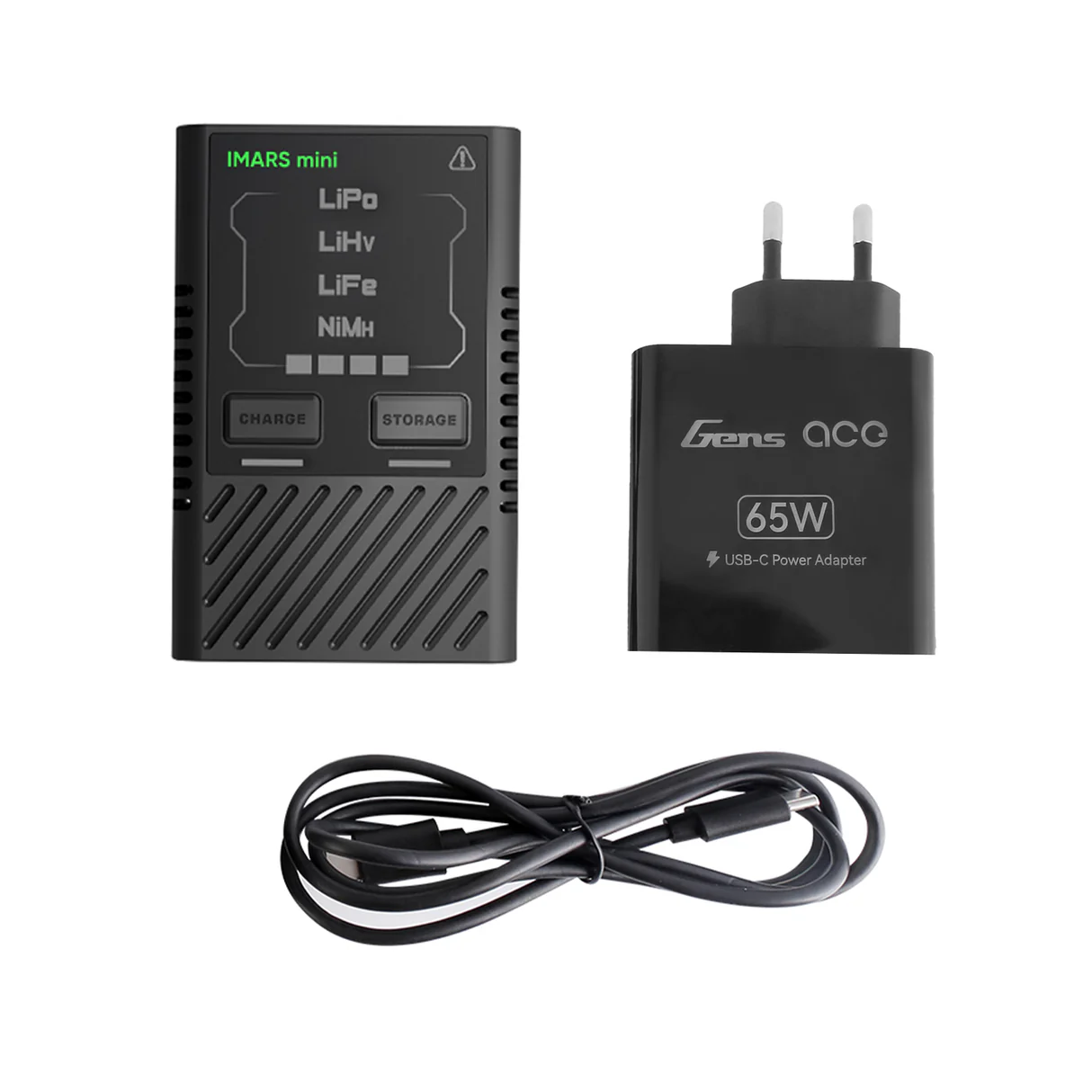 Gens Ace iMars mini G-Tech USB-C 2-4S 60W RC-Akkuladegerät mit Netzteiladapter und Adapterkabel-EU