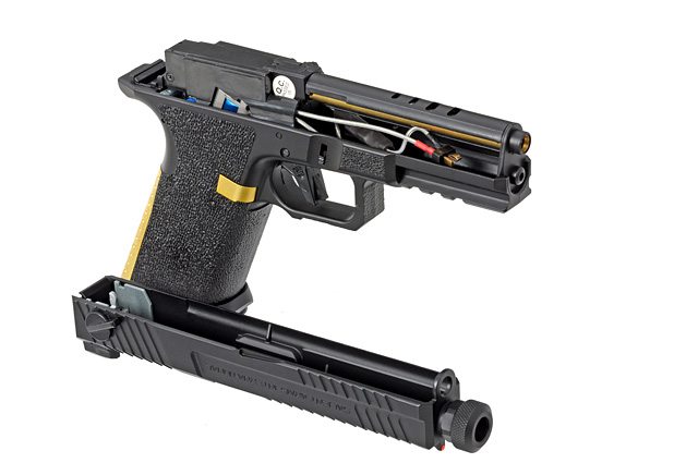 CYMA CM.135S AEP "SAI BLU - SALIENT ARMS INTERNATIONAL", schwarz/gold, S-Line mit JEFFTRON Mosfet MICRO