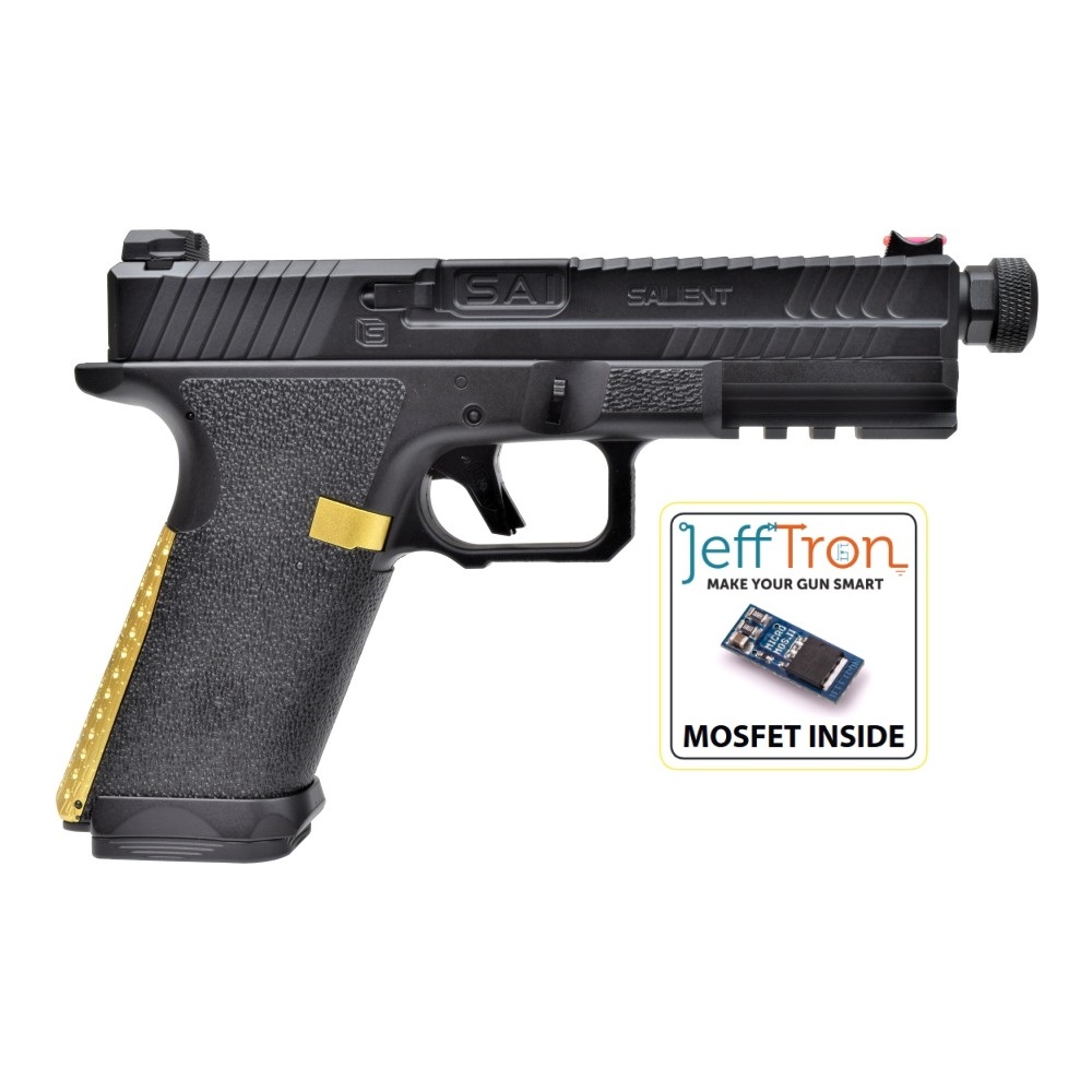 CYMA CM.135S AEP "SAI BLU - SALIENT ARMS INTERNATIONAL", schwarz/gold, S-Line mit JEFFTRON Mosfet MICRO