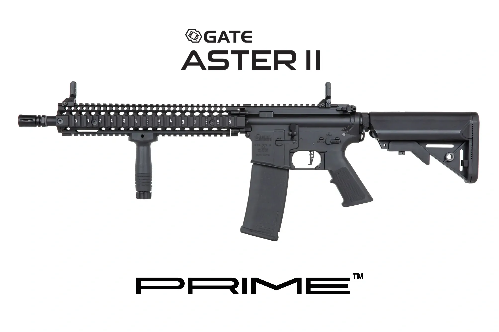 Daniel Defense® M4A1 Sopmod Block II SA-P26 PRIME S-AEG mit ASTERII Bluetooth E.T.U, Dark Matter 27K Brushless Motor und Speedgears (BK)